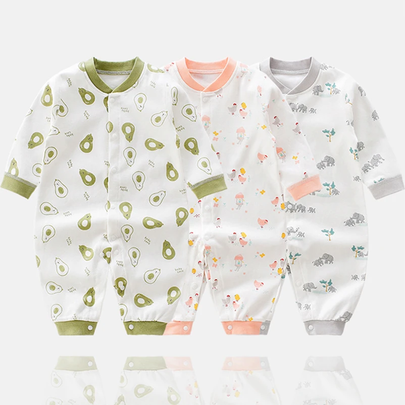 Newborn Boy Rompers Summer Fall Animal Plant Print One Pieces Bodysuit Infant Pure Cotton Baby Girl Outfit Toddler Clothing 2021 Baby Bodysuits expensive