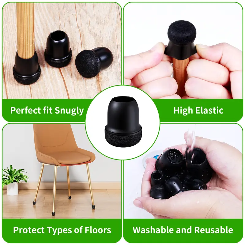 16PCS Chair Leg Protectors Silicone with Thick Wrap Felt Furniture Leg Pads for Protecting Floors from Scratches and Noise - Image 3