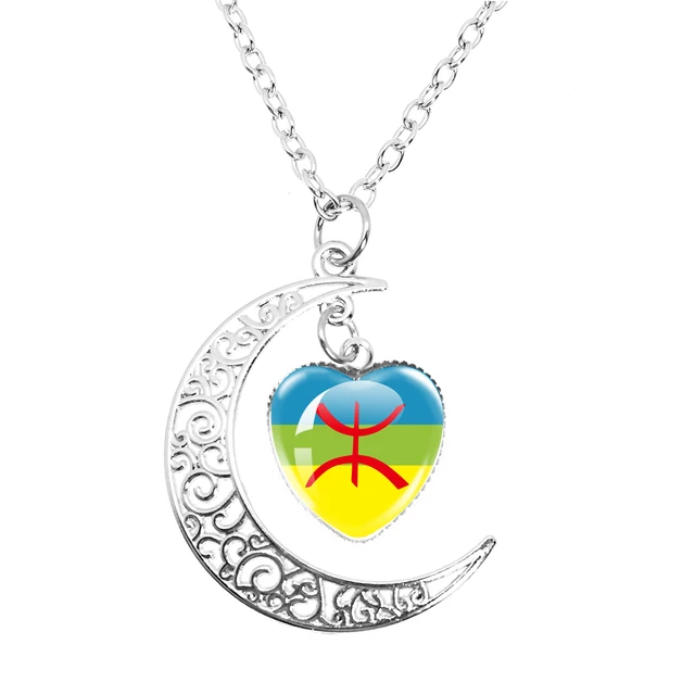 National Flag Australian Aboriginal Gypsy Berber North Africa Moon Heart-Shaped Glass Handmade Necklace For Women Designed Gift