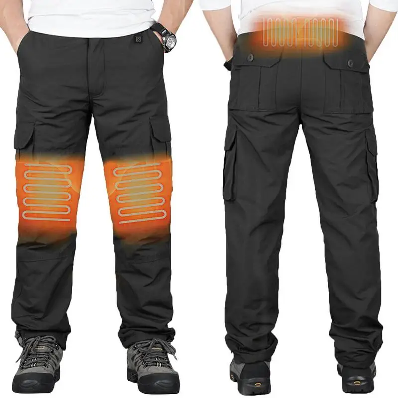

Men Winter Zone 3 USB Heating Warm Pants Black Elastic Waist Elastic Plush Warm Pants Outdoor Cycling Camping Casual Pants