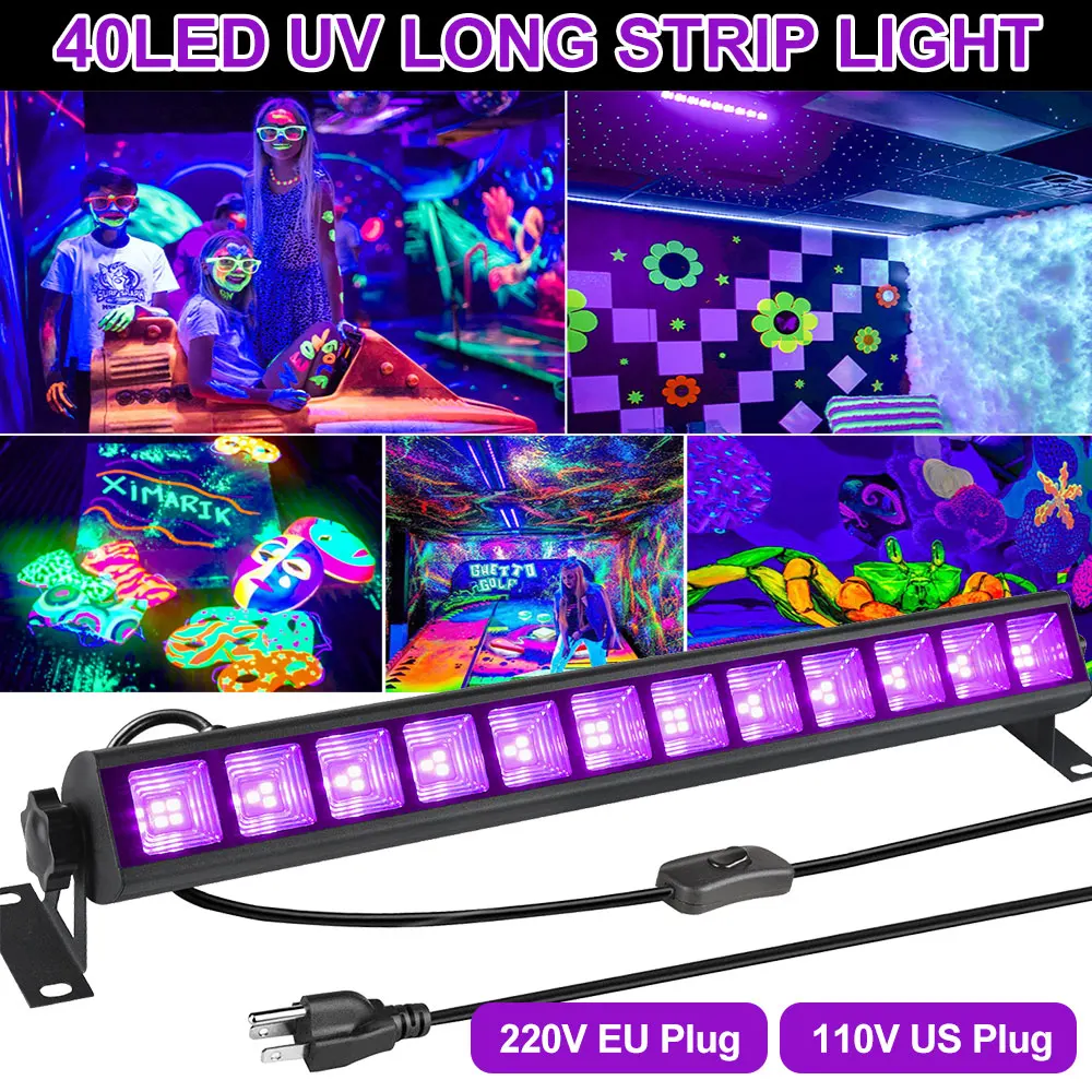 D2 36W 40LED Disco UV Black Light DJ Lamp Glow Party Christmas Wall Washer Bar Spot Stage Light Gameroom Fluorescent Backlight 20 led uv violet   disco lights dj par uv lamp for wedding party xmas bar lamp laser stage wall washer spot light backlight