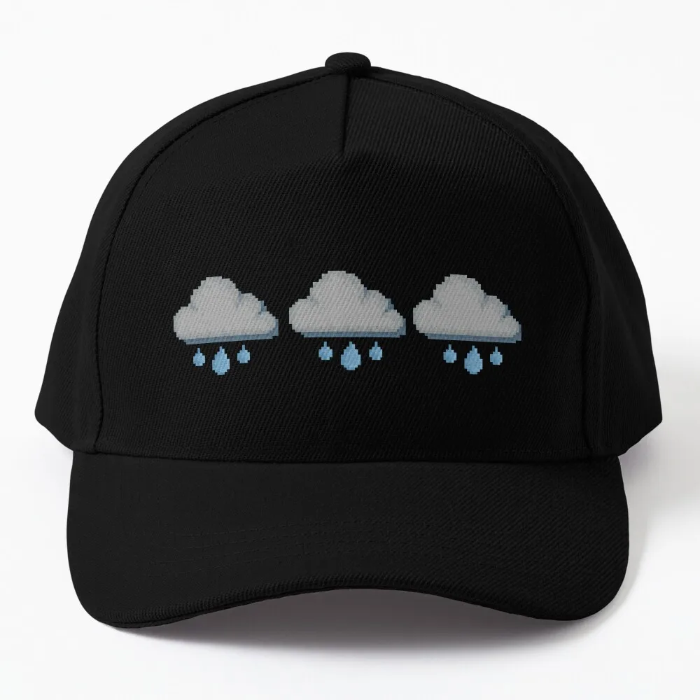 

Retro Pixel Grumpy Rain Cloud Weather Icon Design Baseball Cap funny hat Sunhat Golf Wear Icon Woman Hats Men's