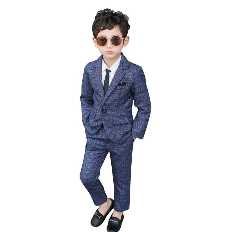 Boys Suit Set Kids Pant Blazers Set Spring Autumn Boys Casual 2pcs Suits Jackets Plaid Single Button Children Party Wedding Clothes 3-11y