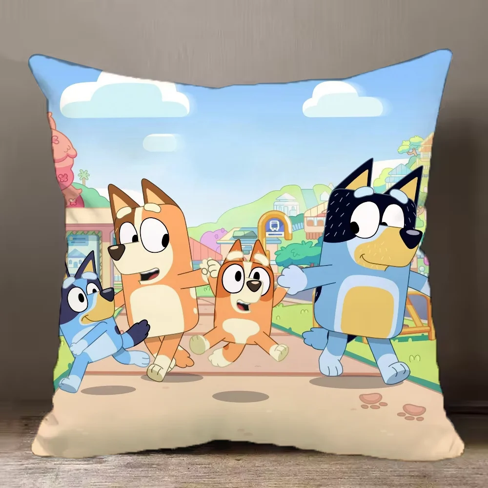 Bluey-B-B-Blueys Pillow Case Pillowcase Anti-dustmite Pillow Invisible zipper silky short plush Sofa cushion cover 2