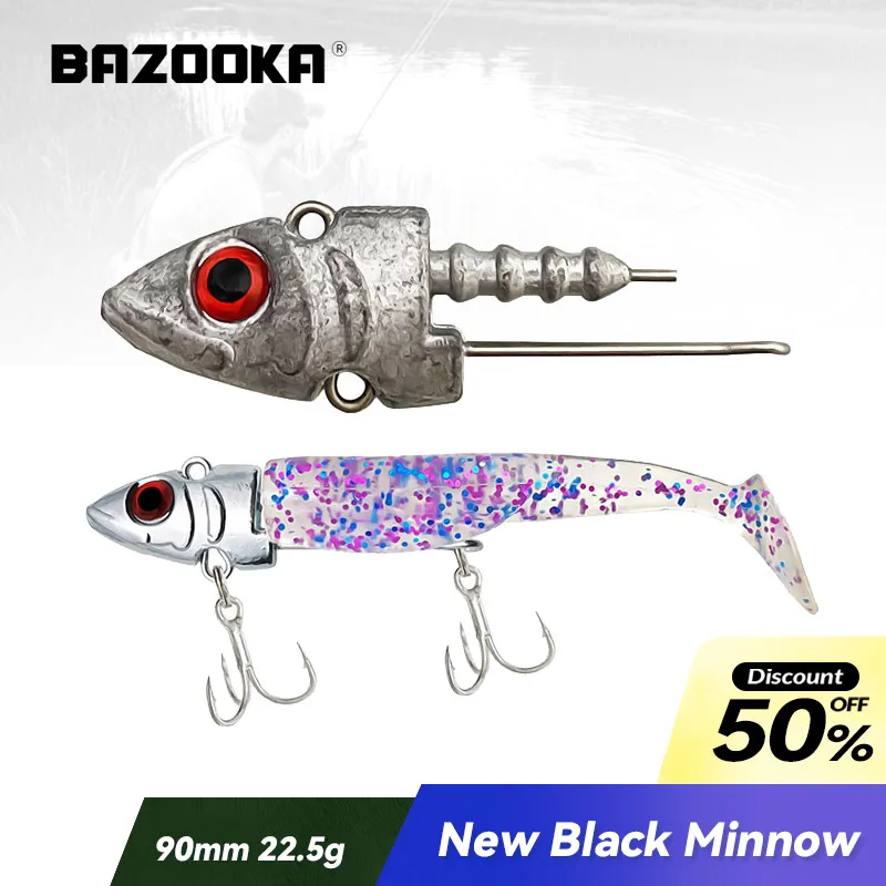 Bazooka Black Minnow Fishing Soft Lure Jig Lead Head Wobbler Swimbait  Silicone T Tail Perch Leurre Jighead Slow Bass Pike Winter - AliExpress