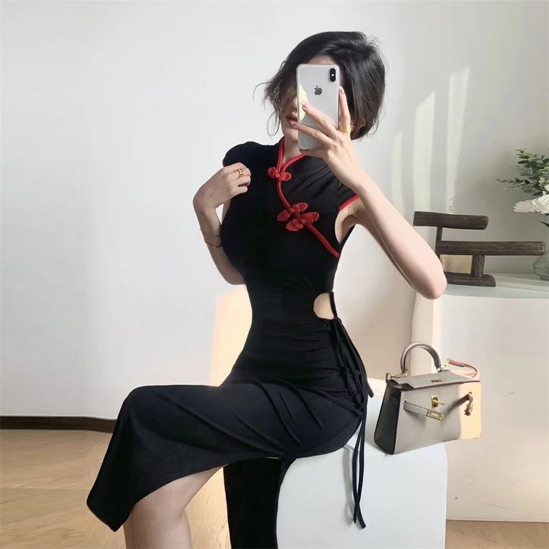 Vintage Sexy Sleeveless Female Qipao Classic Elegant Mandarin Collar Long Cheongsam Sexy Slim Split Chinese Dress Vestidos