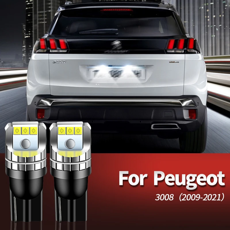 2Pcs Canbus LED License Plate Light W5W T10 For Peugeot 3008 2009