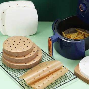100pcs Air Fryer Liner Non-stick Steamer Pad Baking Inner Paper Oil-proof Disposable Baking Mat Kitchen Airfryer Baking Tool Pad
