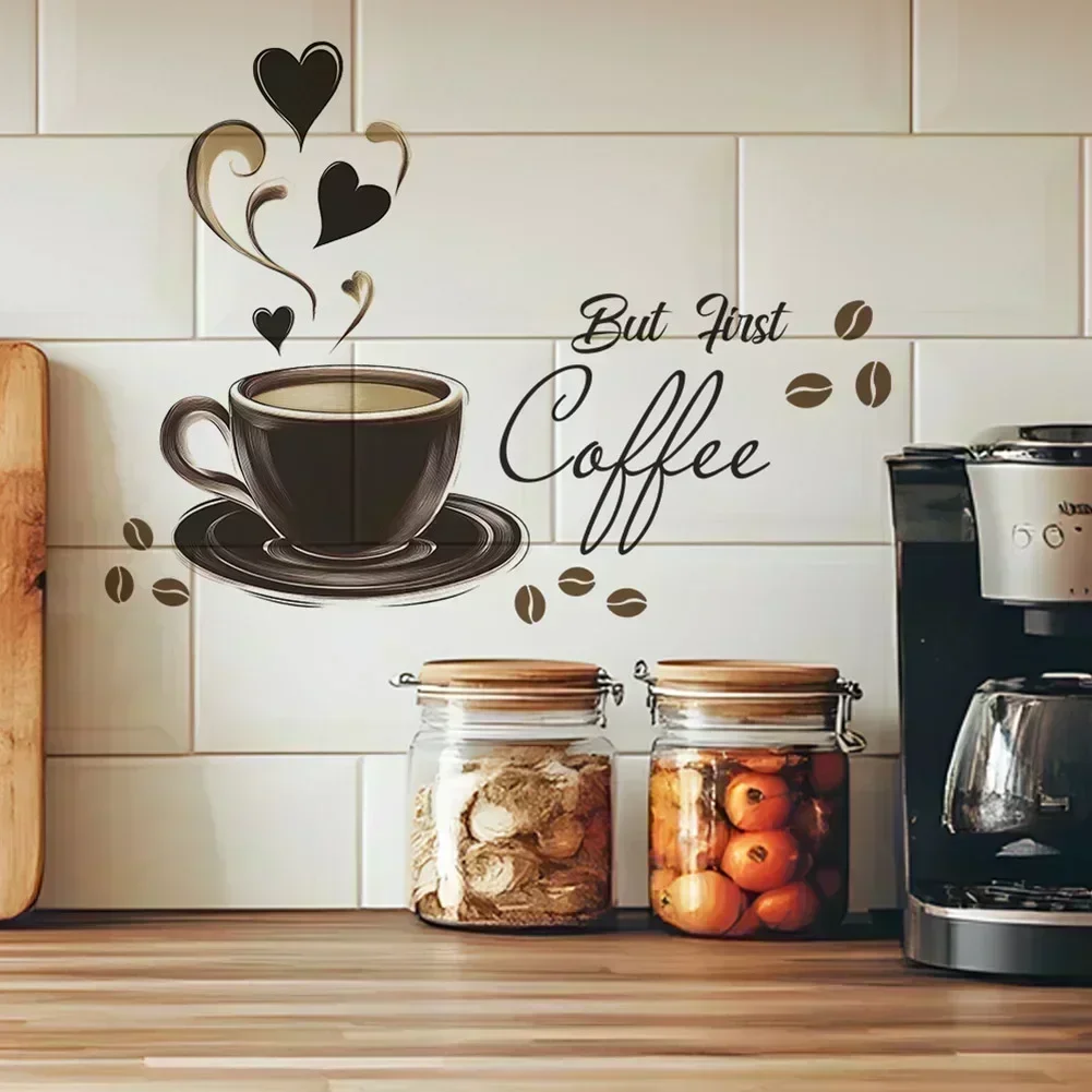 Coffee Nook Decor Brown Coffee Cup Wall Sticker Versatile Home Decor Item Playful Kitchen Versatile Home