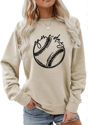 

Vintage T-Shirt Baseball Print Crew Neck Sweater Women's Versatile Top Multi-Color Optional Loose 2023 Autumn New Coat