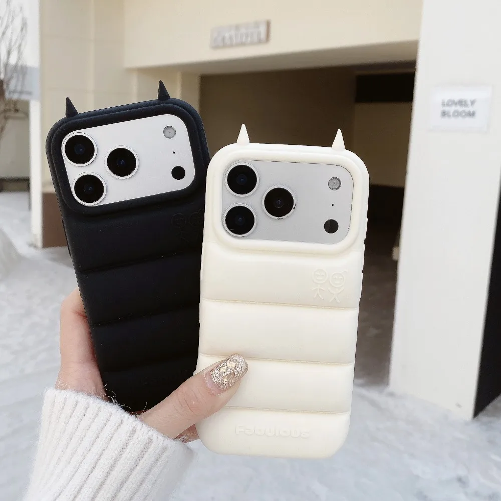 Liquid Silicone Shockproof 3D Devil Horns Phone Case with Soft Protective Back Cover