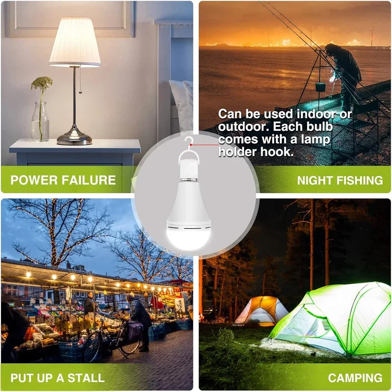 휴대용 E27 LED 전구 램프 9W 15W 충전식 고휘도 LED 전구 조명 실내 야외 캠핑 비상 조명