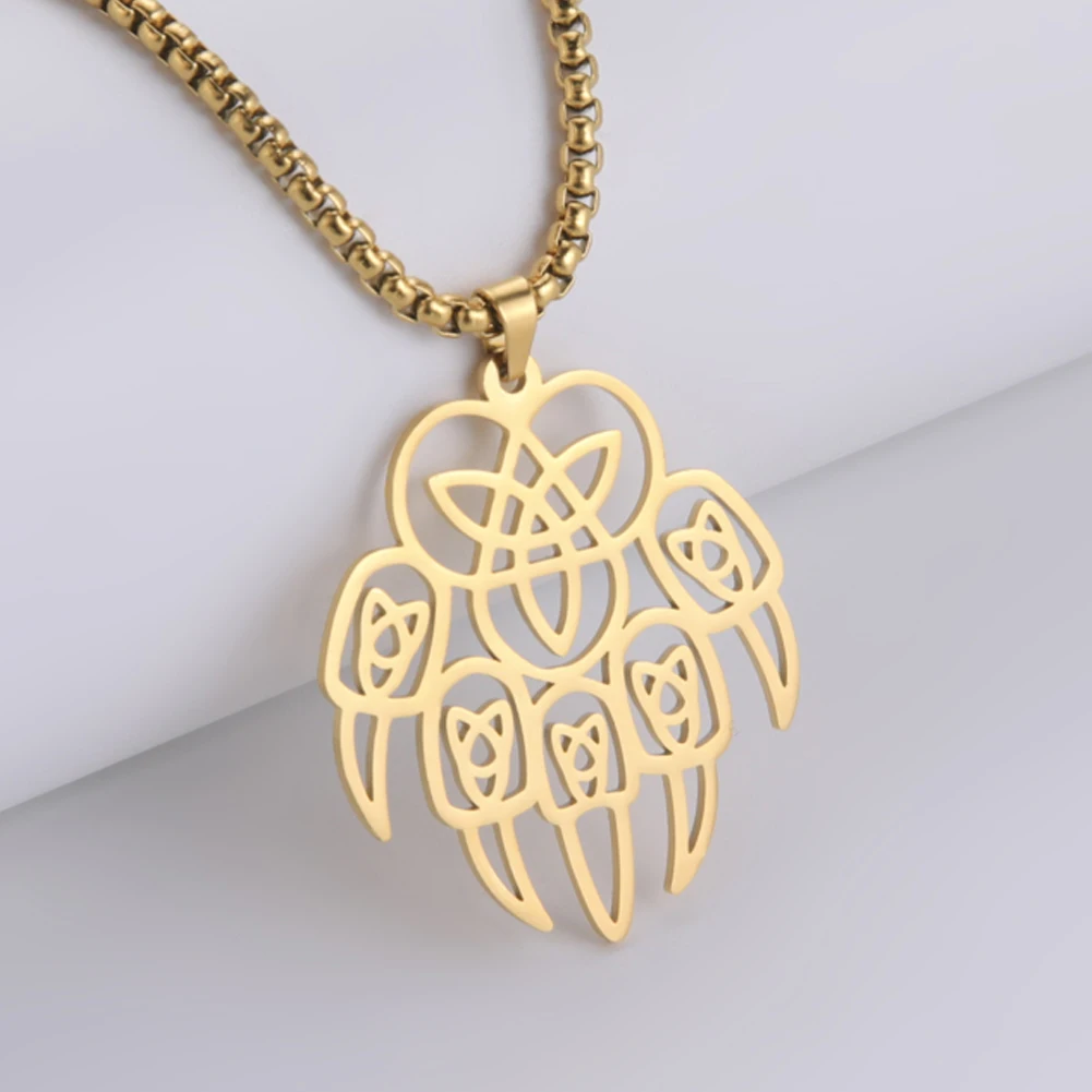 Dawapara Wolf Paw Slawische Halskette Hohl Celtics Knoten Edelstahl Warding Bear Männer Religiöse Talisman Halskette – Detail 10