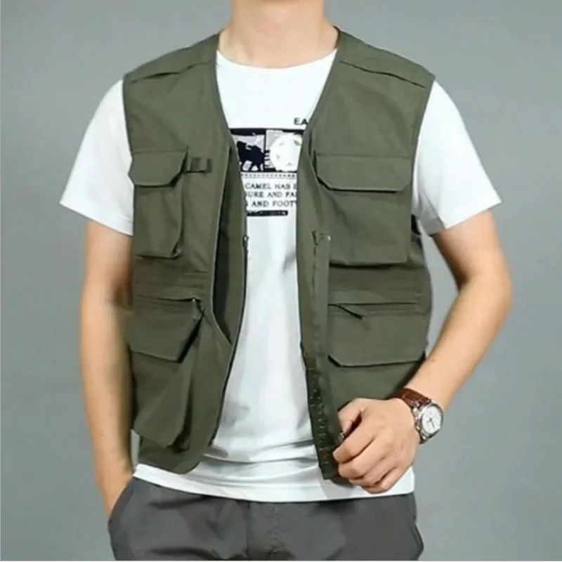 Summer Men's Vest Lightweight Mesh Breathable Multi-Pocket Tactical Camping Tank Top Outdoor Hiking Climbing Sleeveless Jacket
