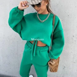 Women's Elegant Long Sleeve Outfit Warm Solid Color Hoodie Casual Two-piece Set Female Overalls Zipper Pocket Winter Femme Monos
