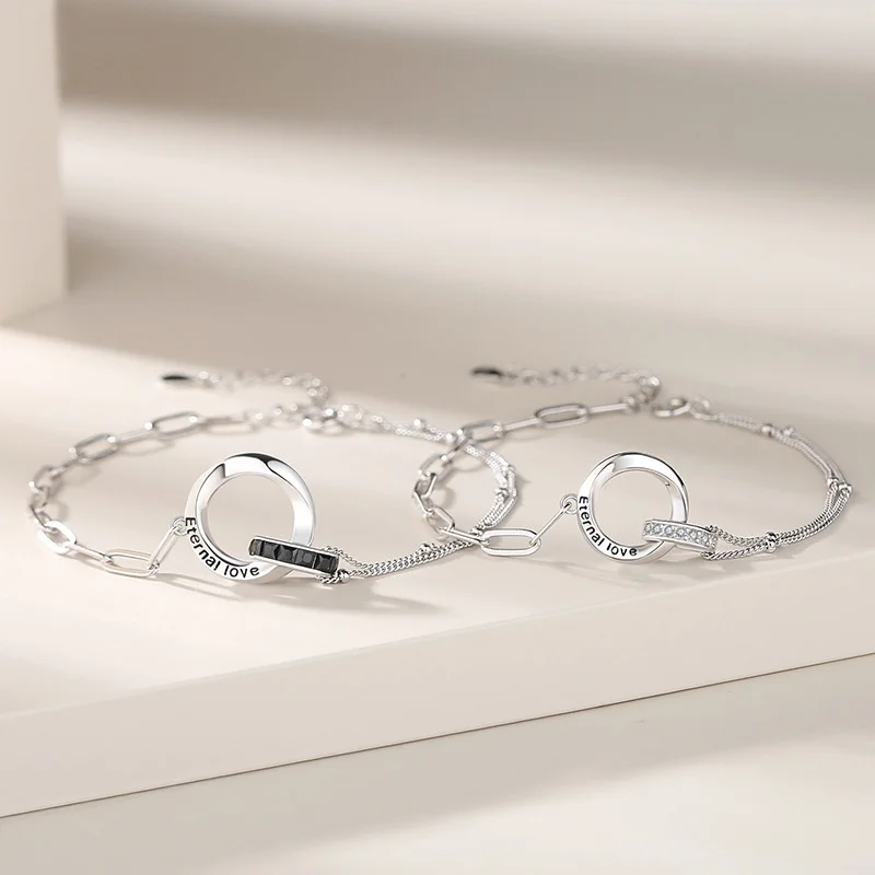 

Original Double Circels Couple Bracelets 925 Sterling Silver Eternal Love Bracelet Creative Jewelry Holiday Anniversary Gift