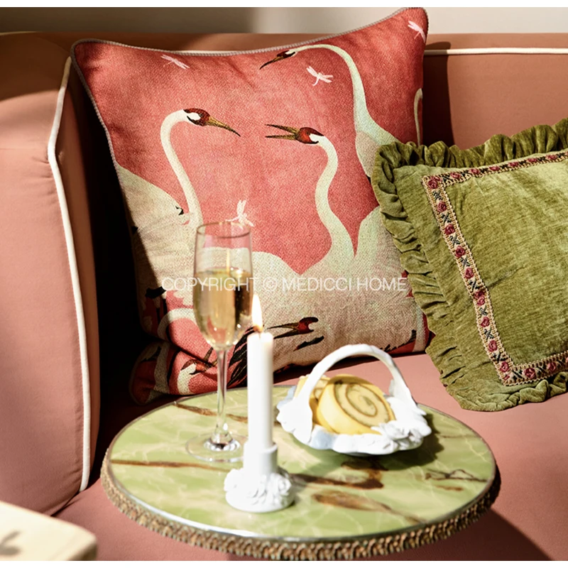 Medicci Home GG Style Inspired Dancing Crane Decorative Cushion Cover High Grade French Retro Pillow Case 45x45cm For Sofa Couch