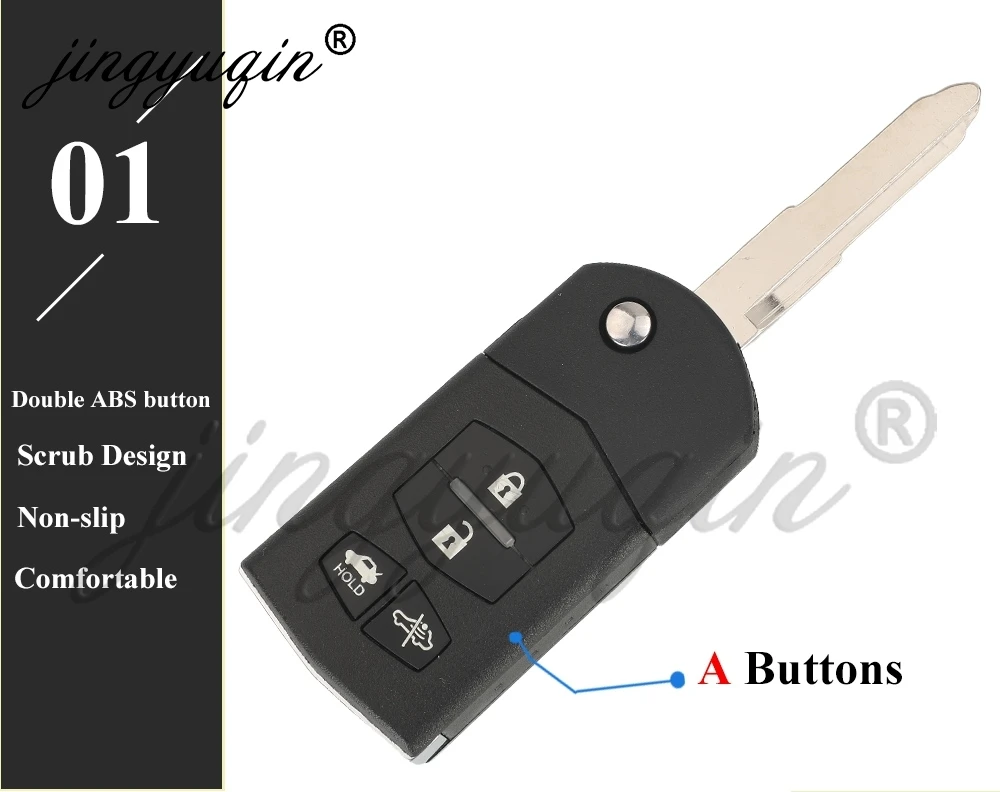 Jingyuqin 4 Tasten Flip Auto Schlüssel Shell Für Mazda 2 3 5 6 M5 M6 CX-5 CX-6 2004 + Klapp Auto Schlüssel Fall gehäuse Ersatz MAZ24 – Detail 5