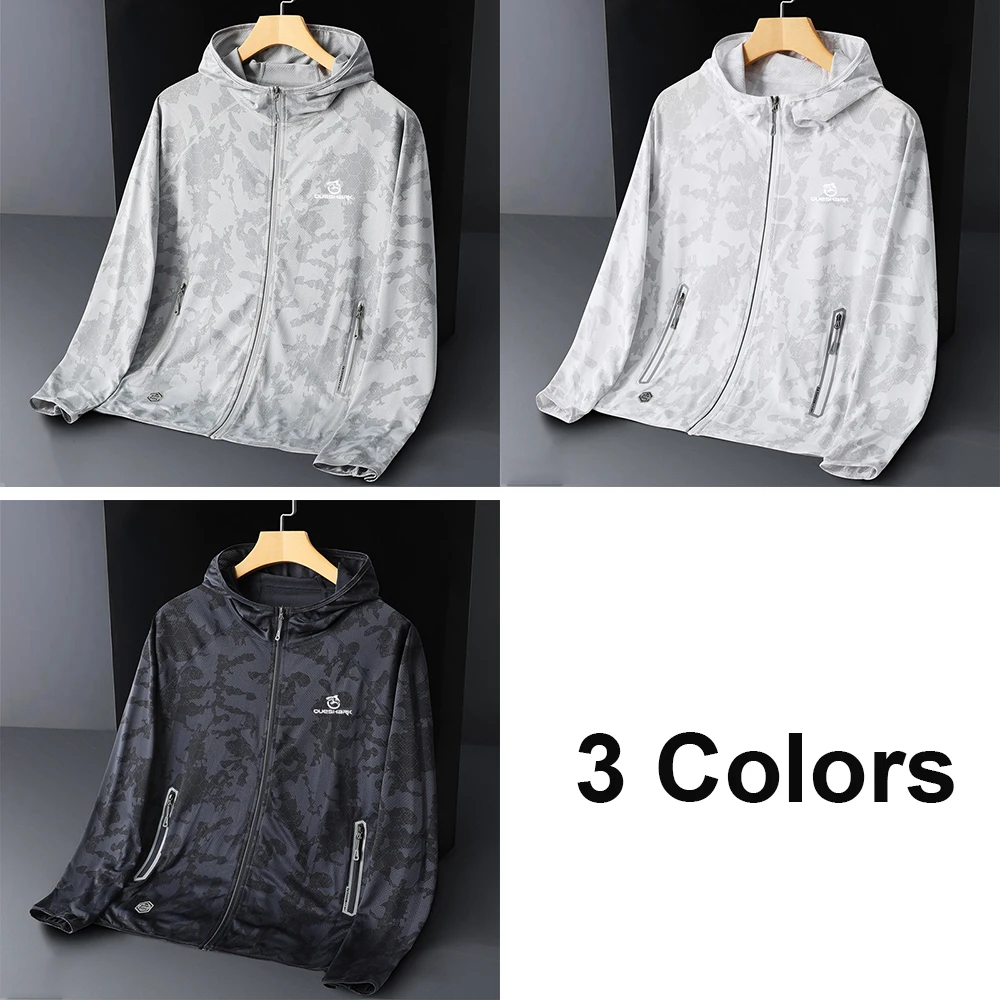 Queshark Reflective Men Quick Dry Ultrathin Ultralight UV UPF50+ Sunscreen Cycling Jacket Camouflage Sports Running Skin Coat