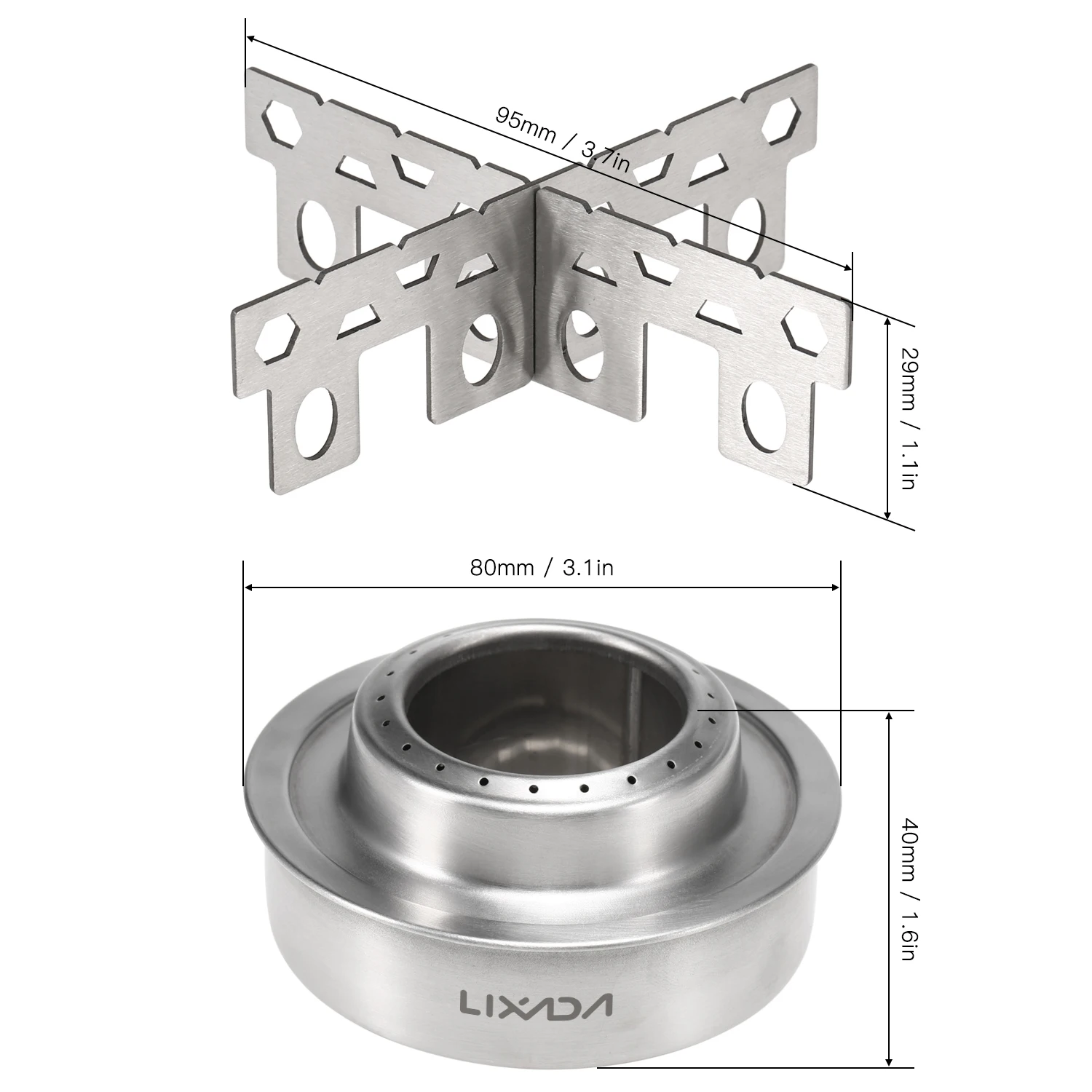 LIXADA Alcohol Stove with Cover/Cross Stand Ultralight Small Stainless Steel Stoves Outdoors for Camping Hiking Backpacking