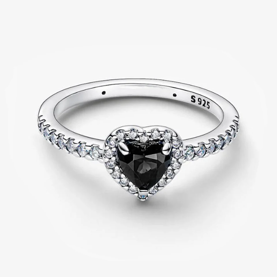 2026 New 925 Silver Sparkling Love Heart Princess Crown Heart to Heart Ring Fashion DIY Charm Jewelry Exquisite Gift 4