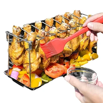 Chicken Leg & Wing Grill Rack – 14-Slot Stainless Steel with Drip Tray 1
