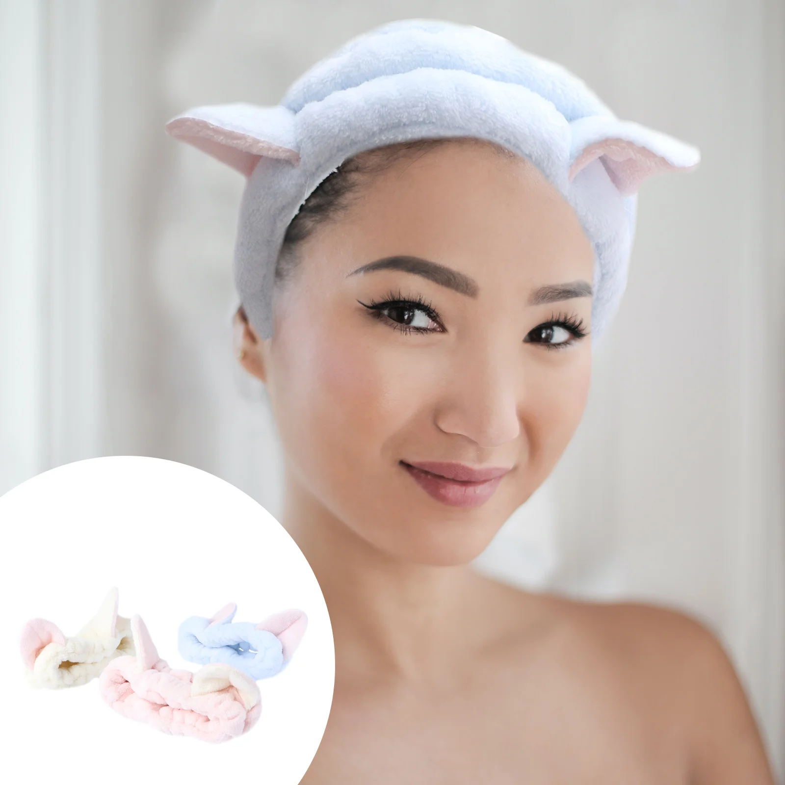 

3pcs Spa Headband Cotton Makeup Headband Cat Ear Hair Band for Shower Washing
