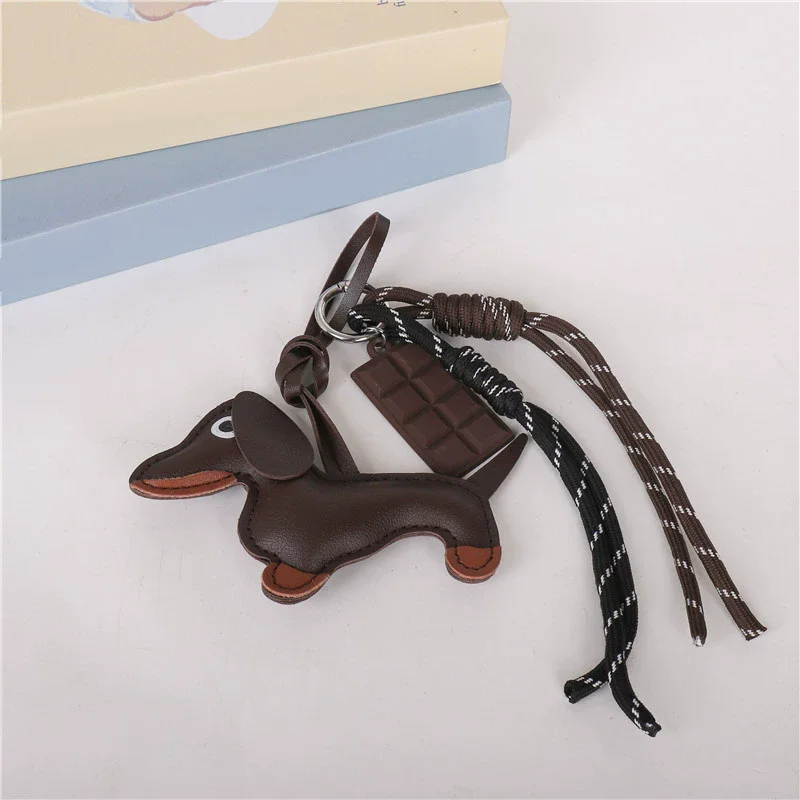 Creative Style Bread Car Keychain Bag Maillard Leather Dog Cat Chocolate Pendant Hand Woven Bag Hanging Charm Accessories