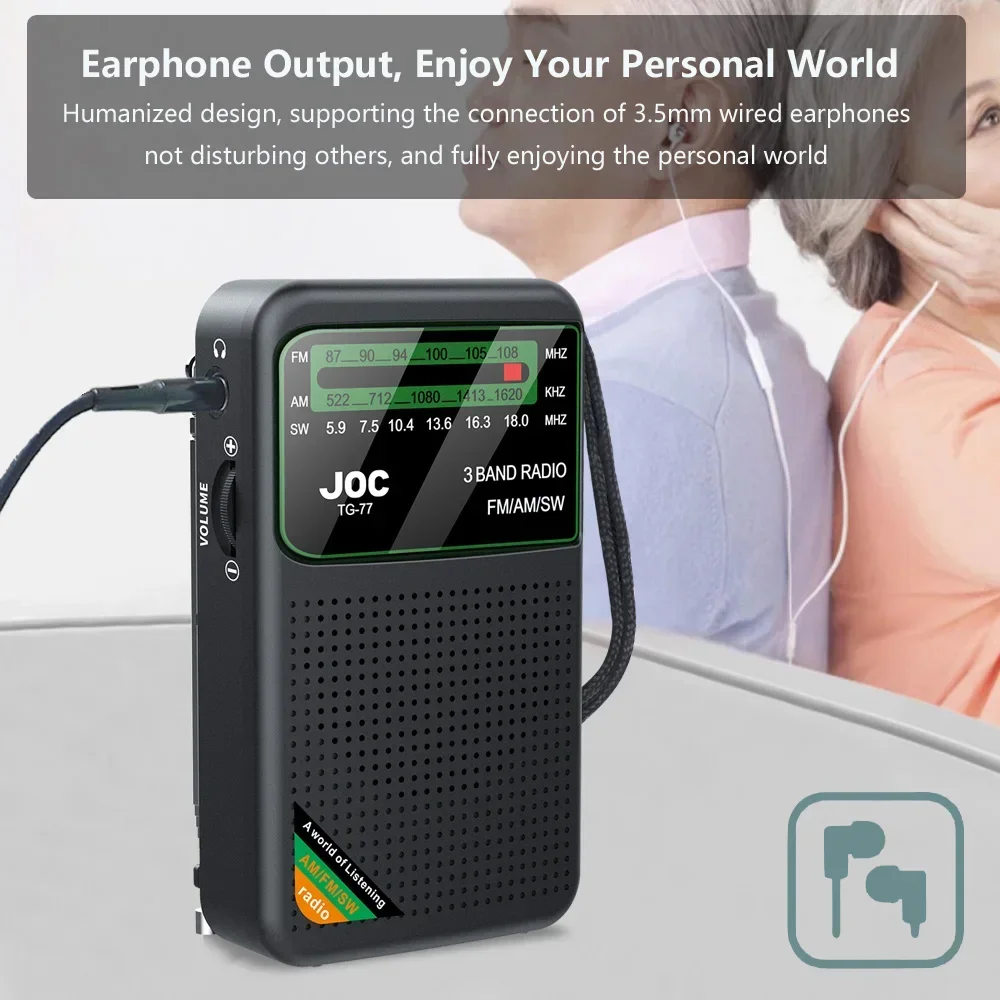 Compact Rechargeable AM/FM/SW Radio with Superior Reception and Earphone Support