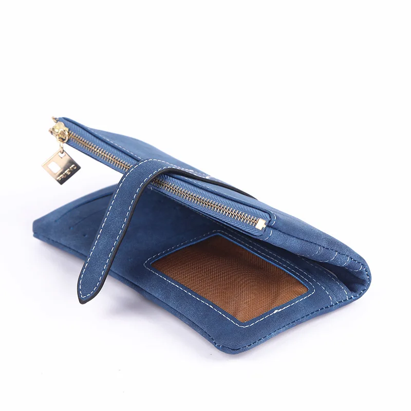 Women Wallets Drawstring Nubuck Leather Zipper Long Design Purse Two Fold More Color Clutch Purse Women Coin