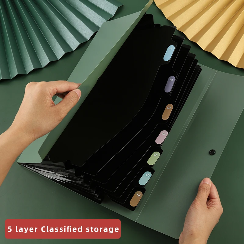 A4 Horizontal Folder Multi-layer Student Storage Bag 5 Layers Test Paper Press Button Large Capacity File Folder Transparent Folder File Bag