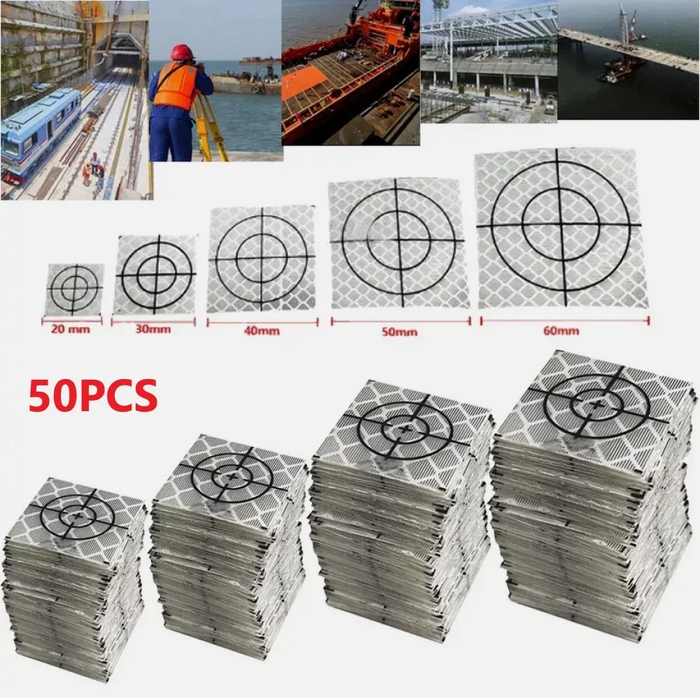 50pcs Total Station Reflector Silver Reflective Target Total Station Measurement For Surveying Reflective Sticker