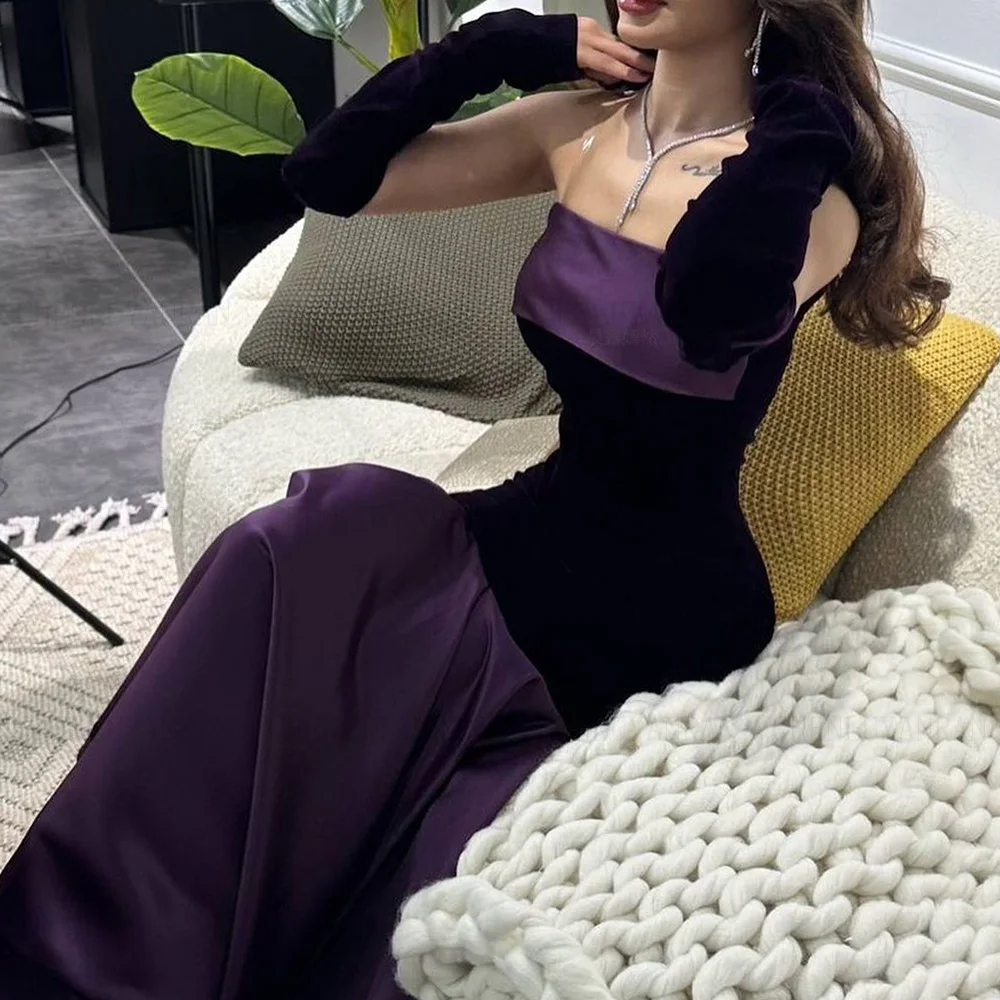 

Purple Velour Formal Occasion Dresses 2024 Mermaid Long Ball Gowns Elegant Strapless Sexy Evening Party Gown فساتين الحفلات