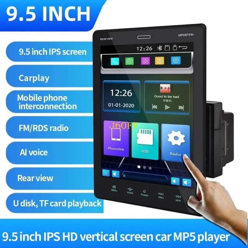 J60F 수직 스크린 블루투스 호환 차량용 MP5 비디오 플레이어 라디오 FM 멀티미디어