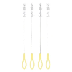 Durable Nylon Straw Cleaning Brush with Stainless Steel Handle (Yellow - 4PCS)