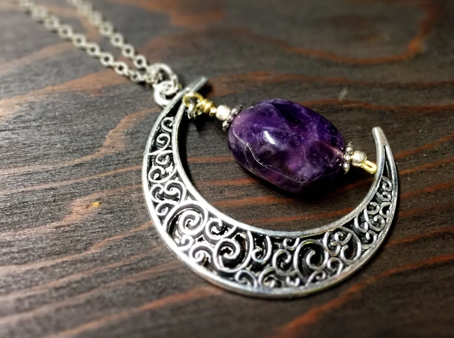 Mercury Orchid Amethyst & Moonstone Moon Phase Necklace - Sligo, Ireland main image 1