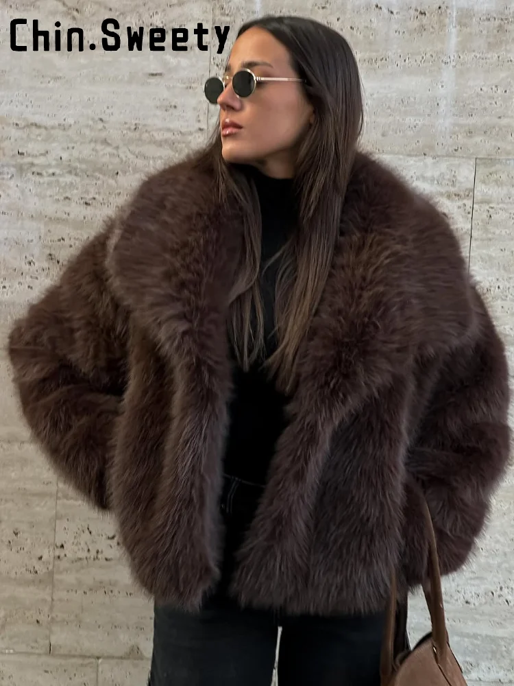 Fashion Solid Faux Fur Coat Women Loose Lapel Full Sleeve Street Outwears 2026 Spring Winter Lady Furry Warm Outwear New 1