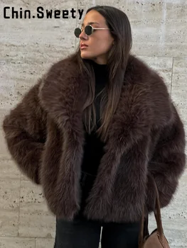 Fashion Solid Faux Fur Coat Women Loose Lapel Full Sleeve Street Outwears 2026 Spring Winter Lady Furry Warm Outwear New 1