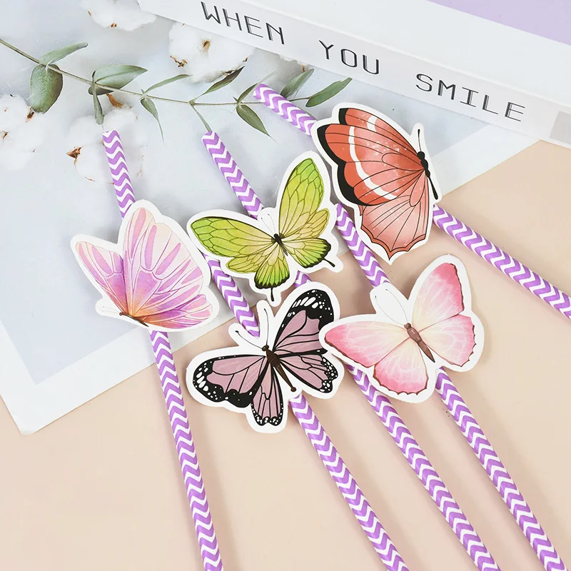 4pcs Creative Disposable Straw, Modern Butterfly Shaped Disposable Straw  For Party