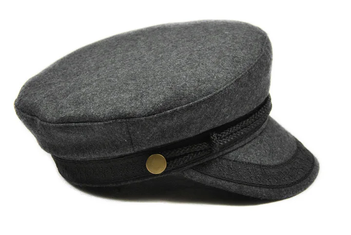 Militärhut, schwarze Hüte für Damen, Damen, Militärhut mit flachem Zylinder, Mütze, weiblich, Gorras, Frau, britischer Stil, Marinegrau – Detail 5