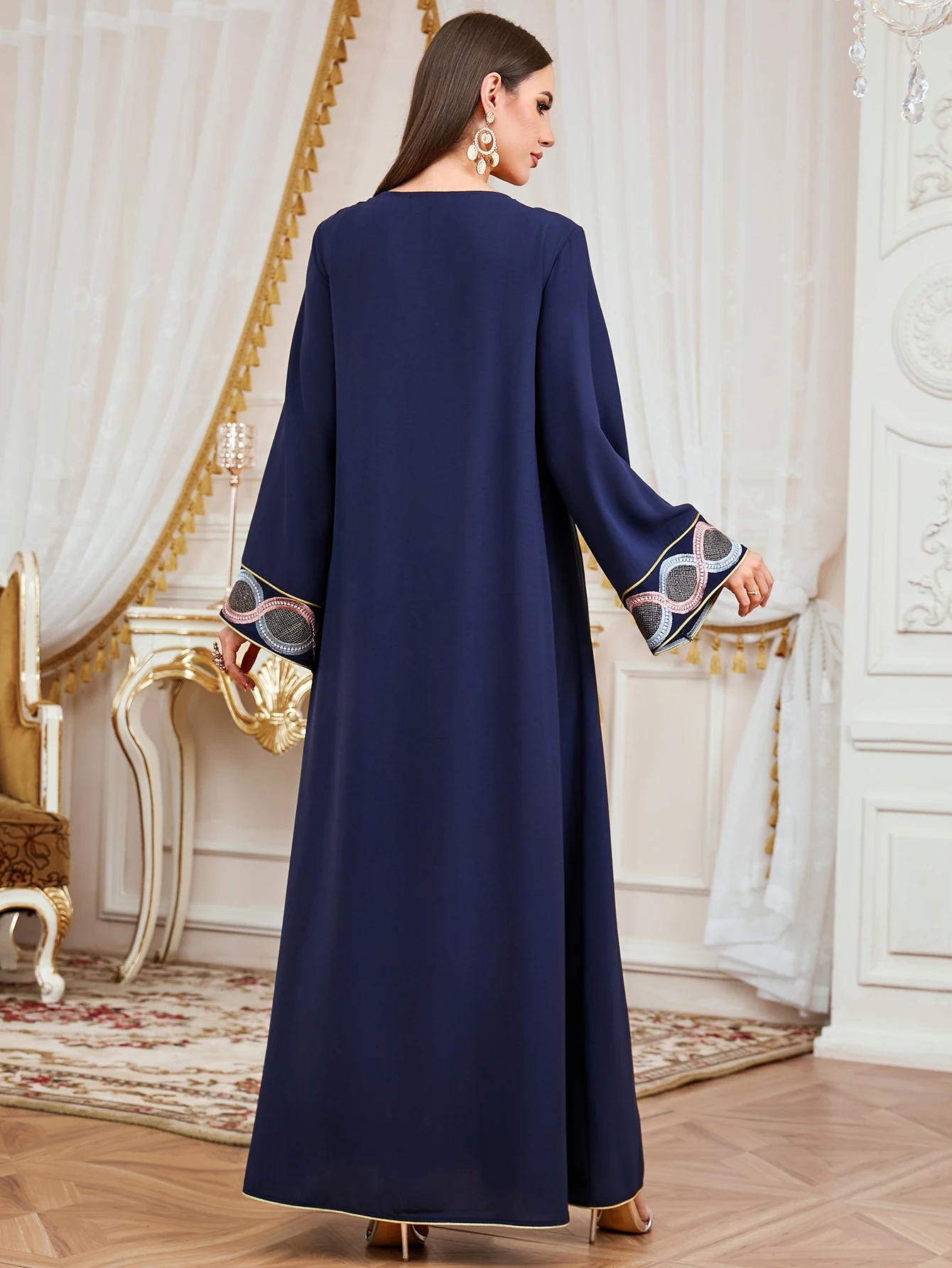 Uni Ramadan Elegante Perlen Abaya Dubai Stickerei Kaftan Marocain Oansatz Muslimischen Elegante Frauen Abendkleid – Detail 17