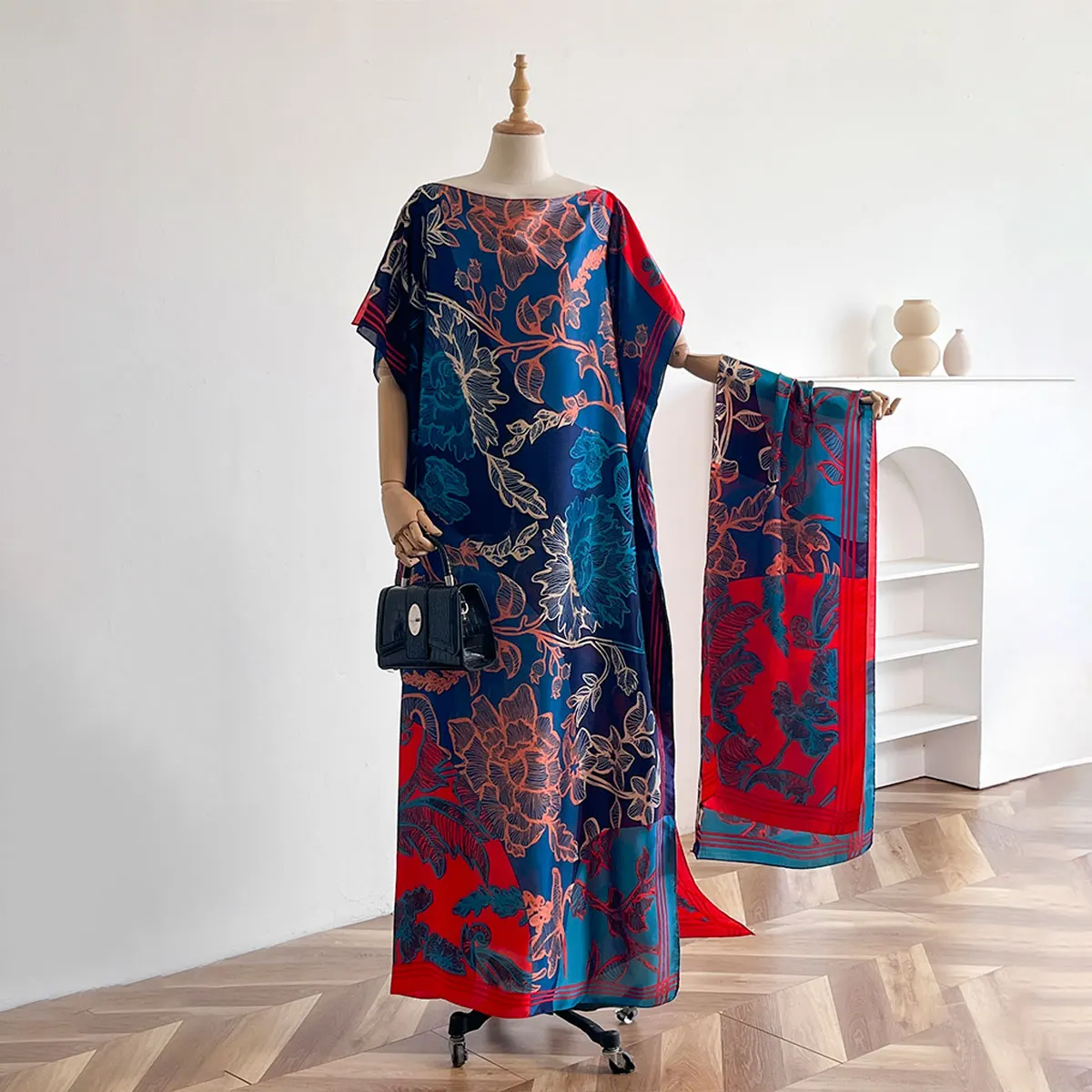 NEW Fashion Summer Dress With Big Scarf Dubai Turkey Kaftan Muslim Loose Abaya Women African Casual Leopard Print Shawl Robe