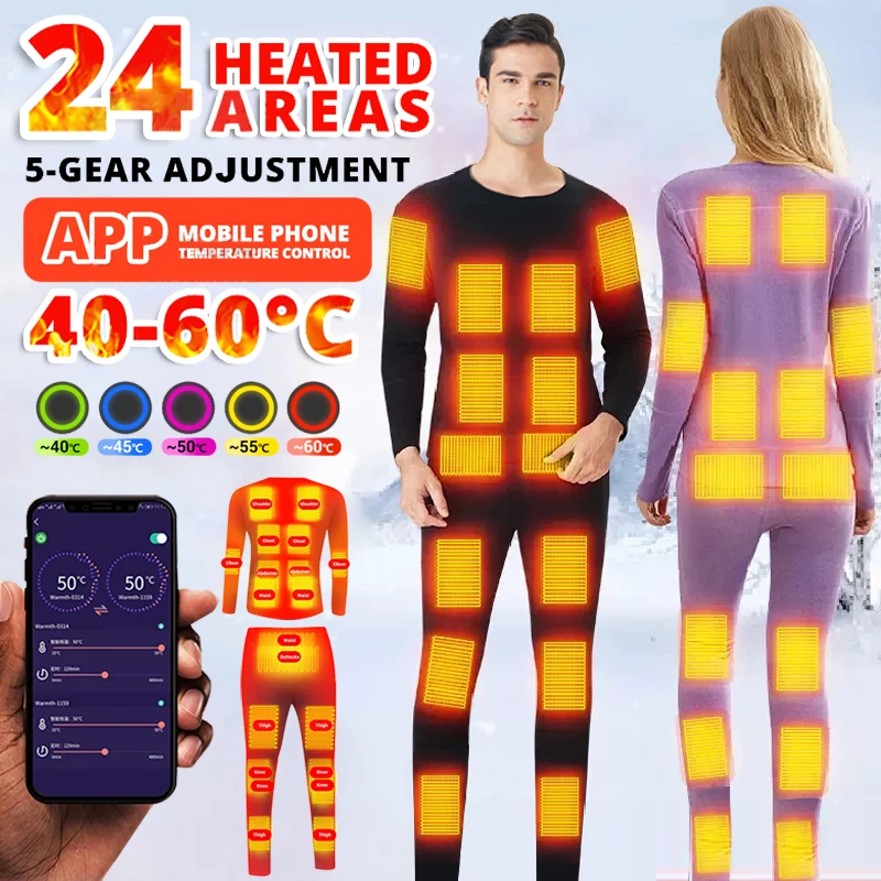 

Heated Thermal Underwear Winter Heated Jacket Men Thermal Underwear Suit USB Battery Powered Smart Phone APP Control Temperature