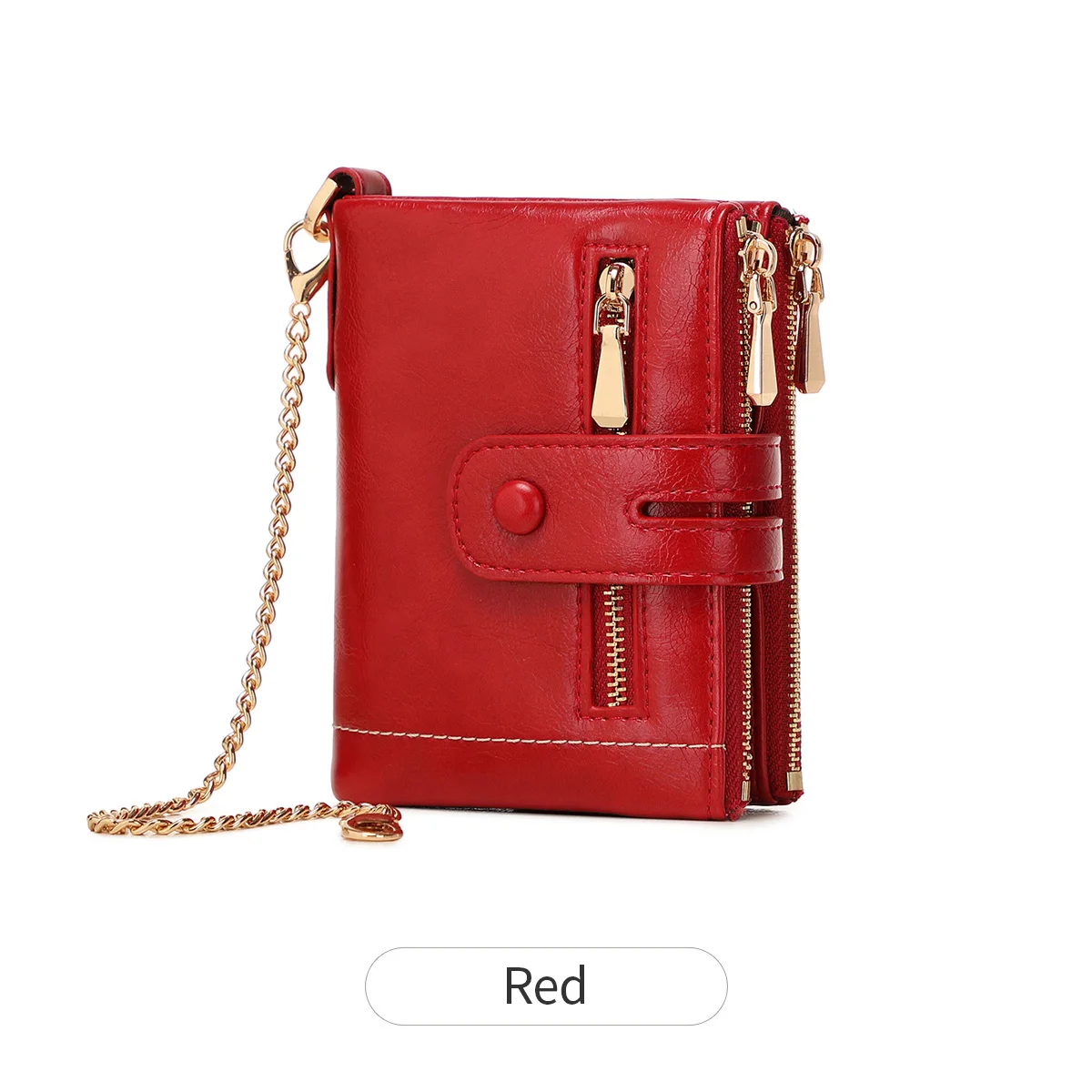 Women's High-Quality PU Leather Wallet with Chain - Large Capacity, Short Card Holder, Retro Design