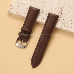 Elegant Leather Watch Band with Stainless Steel Buckle - Brown/Black - 22mm (Dark Brown)