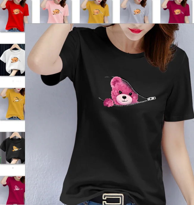 

Bear Graphic Print T-shirt, Teddy Bear Short Sleeve Crew Neck Casual Top Women's Clothing Oversized T Shirt Tops Harajuku