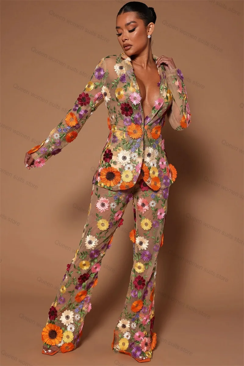 Flower Wedding Women Suit Set 2 Piece Blazer + Pants Jacket Coat Formal Wedding Guest Tuxedos Prom Dress Customized women suit set