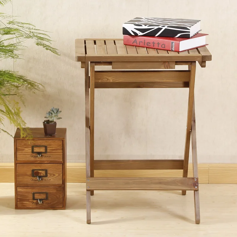 Solid Wood Balcony Leisure Folding Table Courtyard Outdoor Garden Wood Art Retro Storage Table