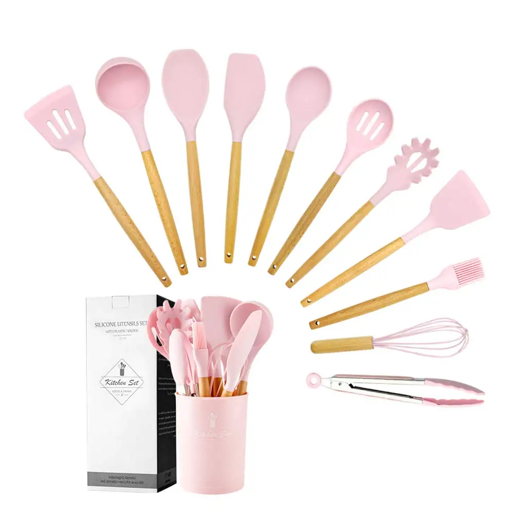 

11pcs Silicone Kitchen Practical Cooking Tools Spatula Shovel Spoon With Wooden Handle Kitchenware Cooking Utensils Set