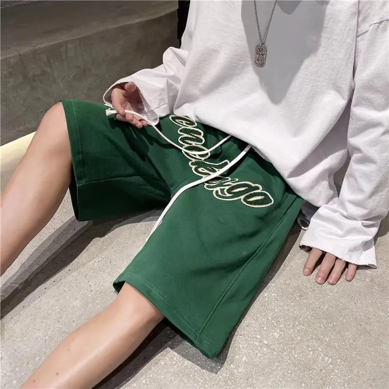 Men Embroidery Letters Shorts Summer Thin Breathable Soft Dance Walking Exercise Sports Fitness Hip Hop Ins Ulzzang Loose Shorts